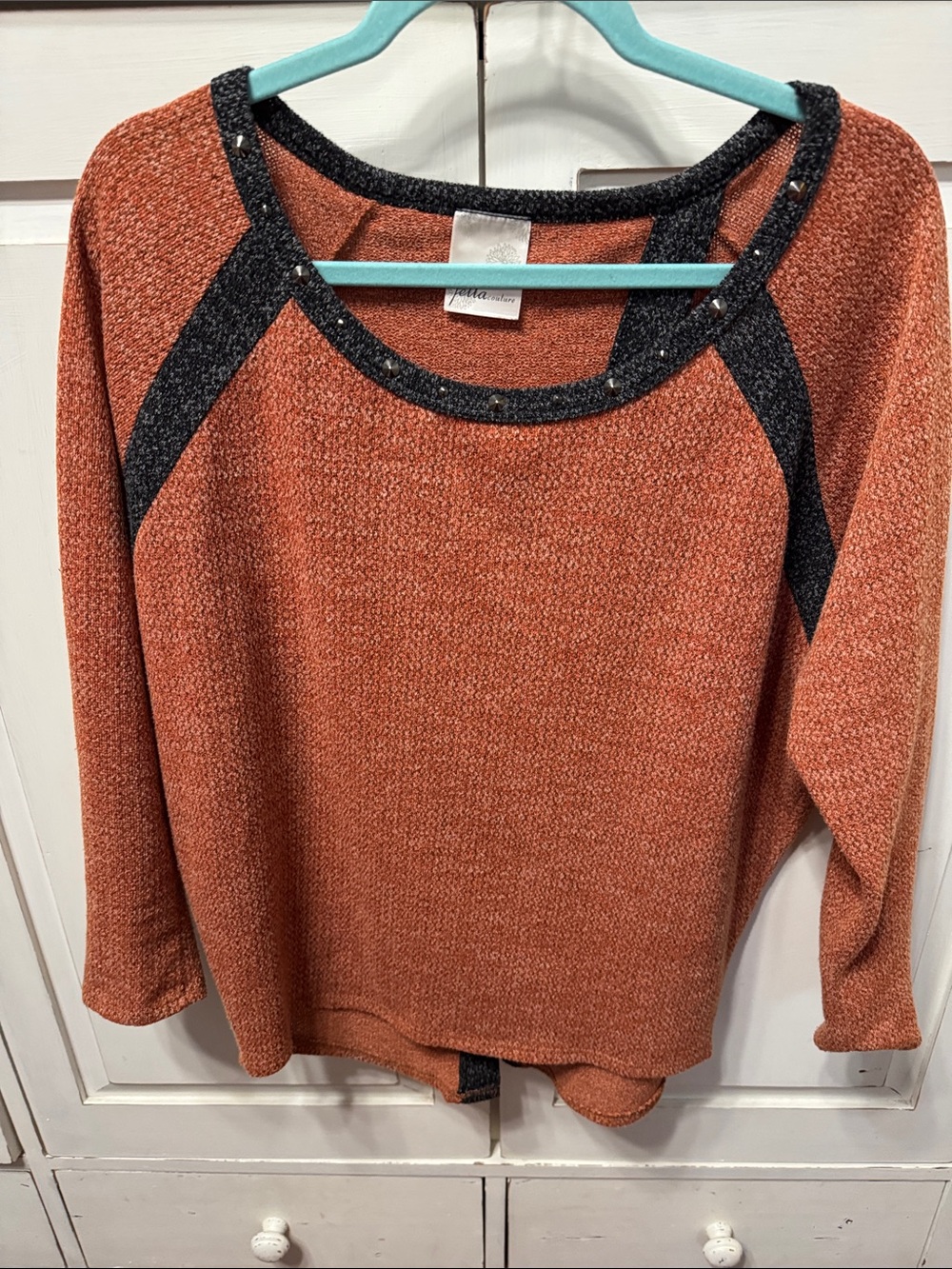 Jella Couture Rust Orange Sweater with Studding and Split Back